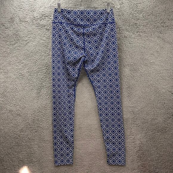 J. Mclaughlin Women's Medium Leggings Blue White Diamond Pattern Comfort Casual - Picture 7 of 7